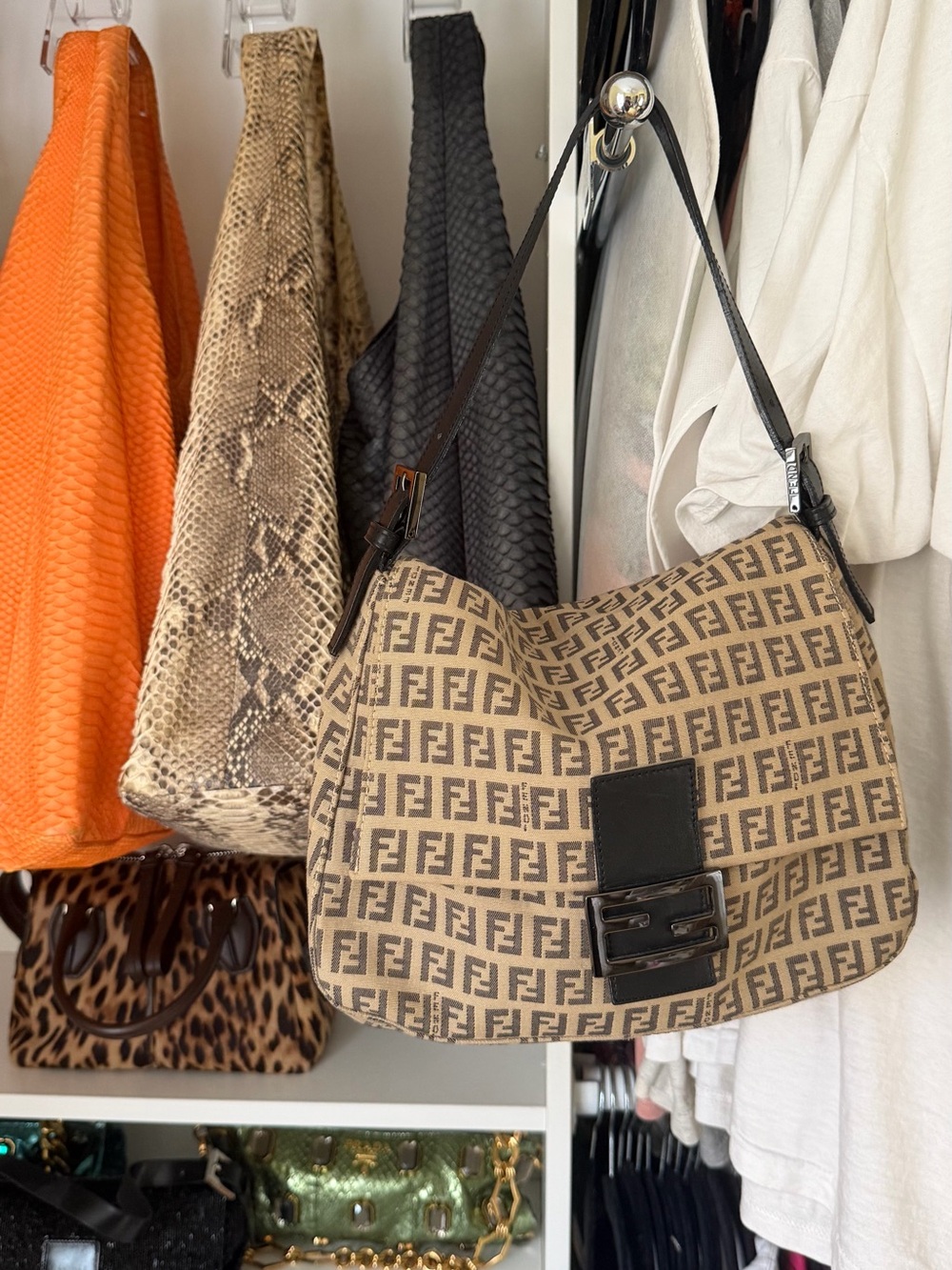 Fendi Mama Zucca FF Canvas Baguette Shoulder Bag